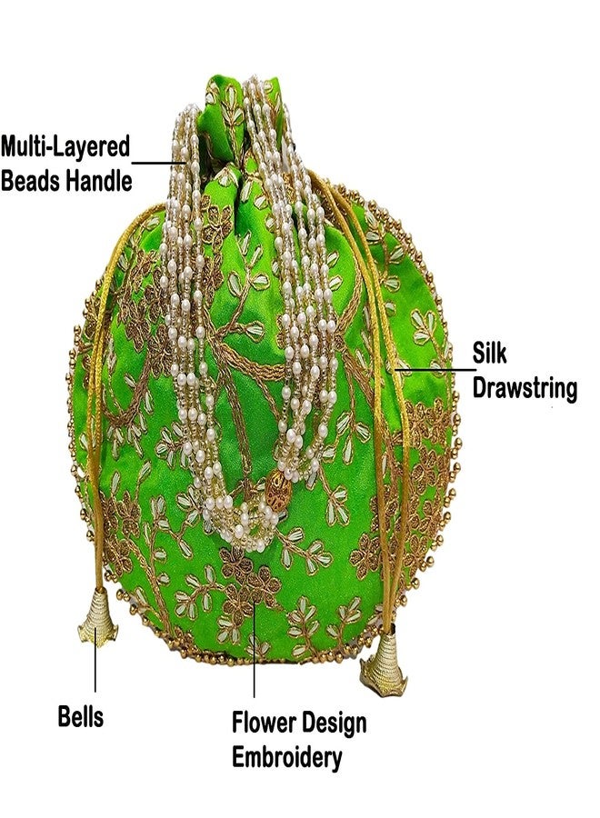 athizay Potli bag (Pack of 3 Potli) Rani,Pink And Light Green Matka Designer Potli handbags for Women and Girls - Image 4